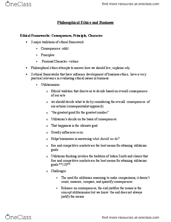 BUS 223 Lecture Notes - Lecture 3: Consequentialism, Business Ethics, Egotism thumbnail