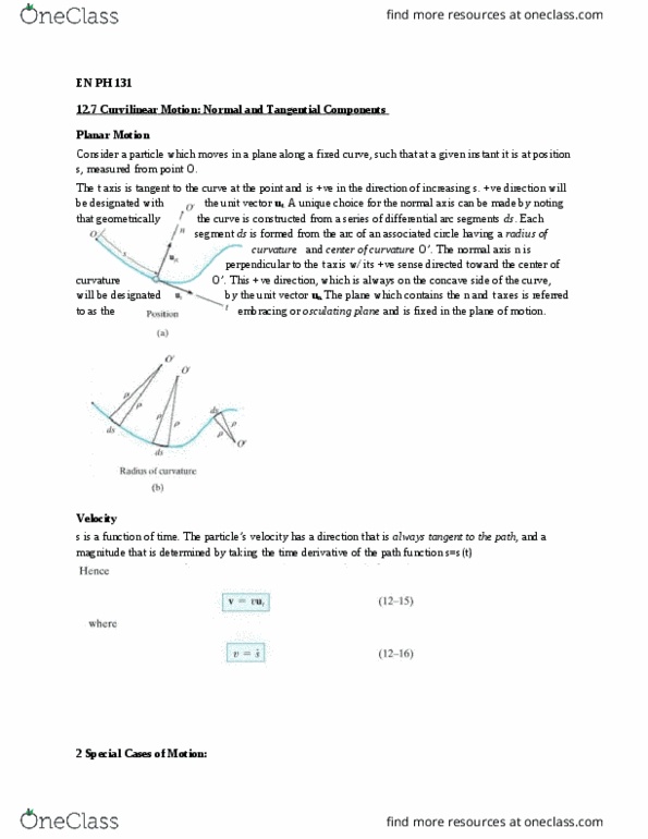 EN PH131 Chapter Notes - Chapter 12: Curve, Unit Vector, Cross Product thumbnail