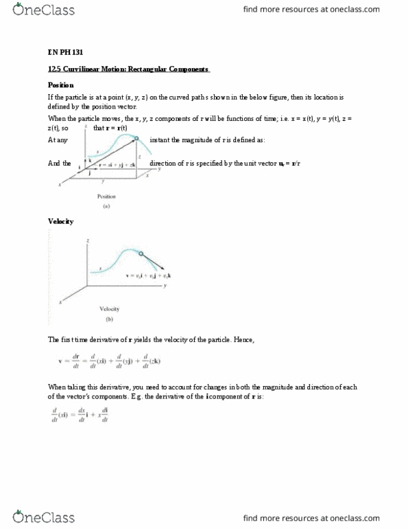 EN PH131 Chapter 12: EN PH 131 12.5 Curvilinear Motion - Rectangular Components thumbnail