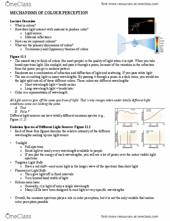 PSYC 212 Lecture Notes - Lecture 23: Cmyk Color Model, Emission Spectrum, Trichromacy thumbnail
