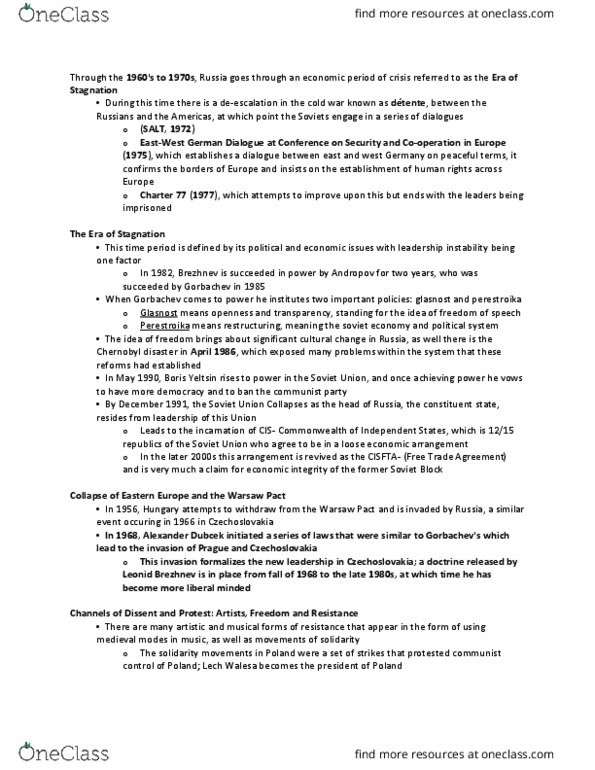 HIS 1120 Lecture Notes - Lecture 21: Dayton Agreement, Charter 77, Jacques Delors thumbnail