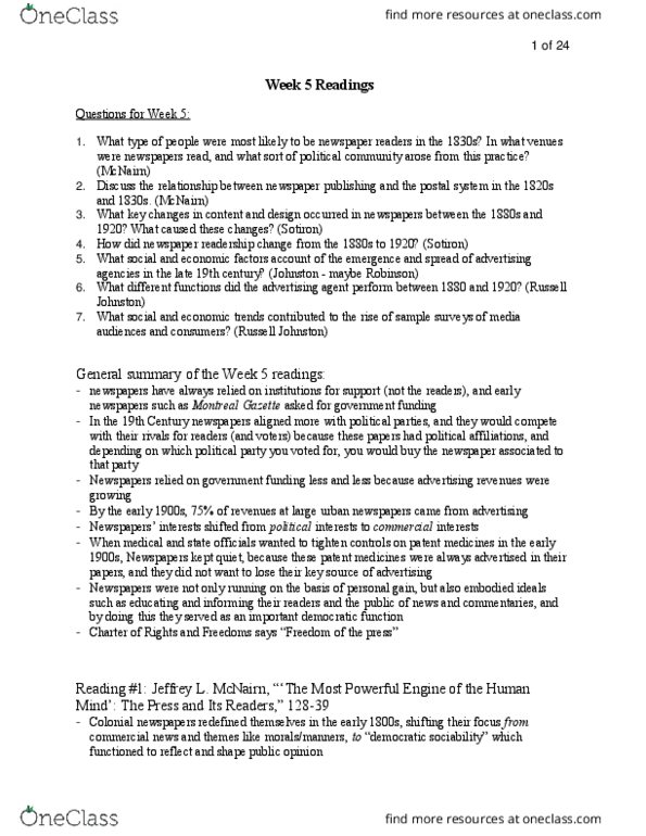 CMST 2CC3 Chapter Notes - Chapter 5,7,10,11: Will Straw, Semiotics, Mainframe Computer thumbnail