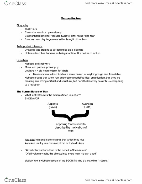 PHI 1102 Lecture 7: February 3, 2016 - Thomas Hobbes thumbnail
