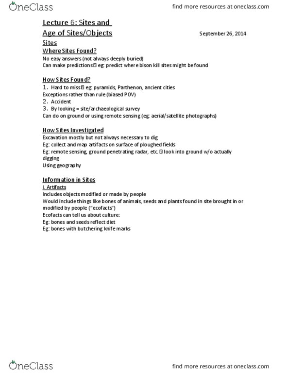 Anthropology 1026F/G Lecture Notes - Lecture 6: Excavata, Radiocarbon Dating, Relative Dating thumbnail