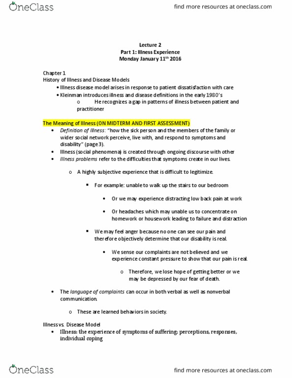 ANTHROP 3HI3 Lecture Notes - Lecture 2: Nonverbal Communication, World Health Organization, Sick Role thumbnail