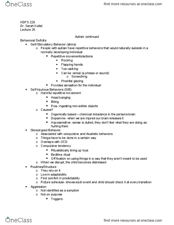 HD FS 229 Lecture Notes - Lecture 26: Diagnostic And Statistical Manual Of Mental Disorders, 18 Months, Spectrum Disorder thumbnail