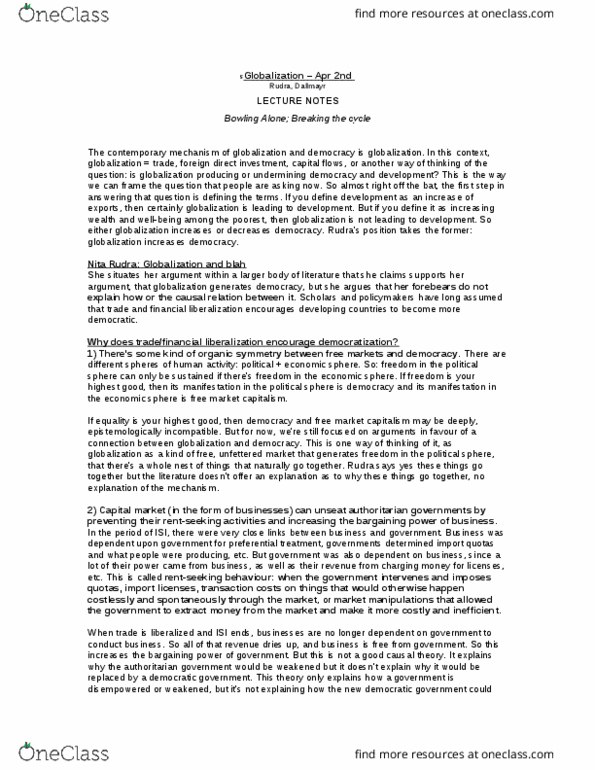 POL201Y1 Lecture Notes - Lecture 20: International Inequality, Washington Consensus, Capital Market thumbnail