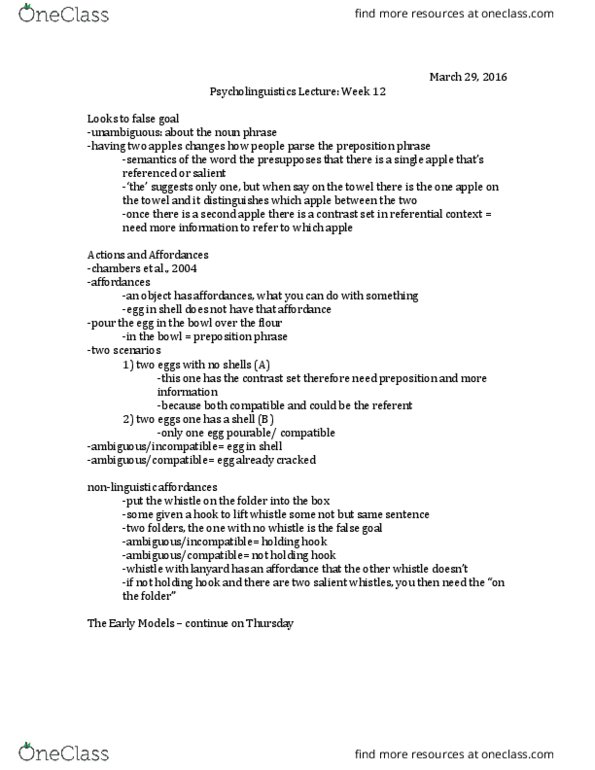 LINGUIST 2PS3 Lecture Notes - Lecture 12: Adpositional Phrase, Psycholinguistics, Preposition And Postposition thumbnail