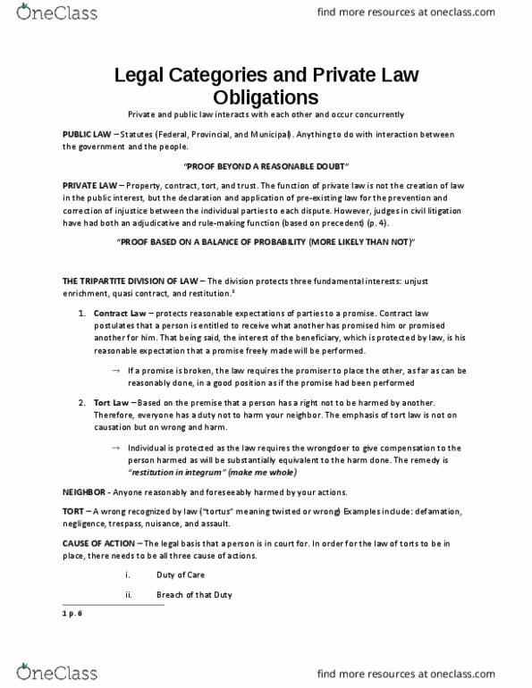 LAWS 2202 Lecture Notes - Lecture 1: Quasi-Contract, Trust Law, Rulemaking thumbnail