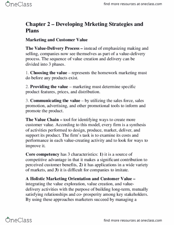 MKT 702 Lecture Notes - Lecture 2: Sales Promotion, Marketing Plan, Core Competency thumbnail