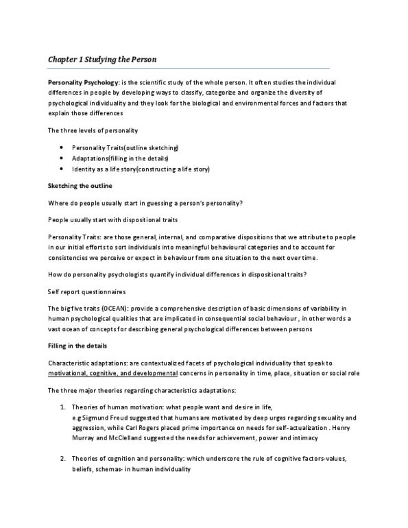 PSYB30H3 Chapter Notes - Chapter 1: Sigmund Freud, Personality Psychology, Statistical Hypothesis Testing thumbnail