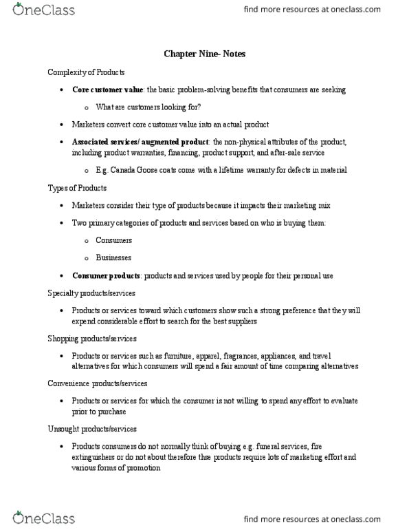 MKT 100 Lecture Notes - Lecture 9: Marketing Mix, Signify, Capri Sun thumbnail