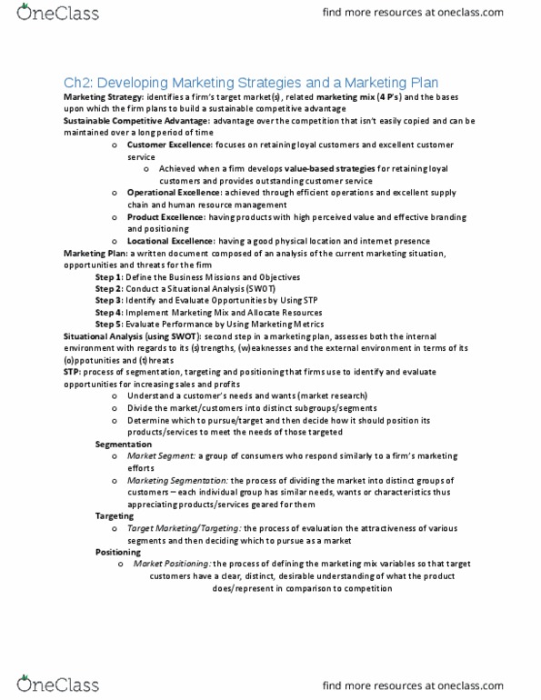 MKT 100 Lecture Notes - Lecture 2: Human Resource Management, Marketing Mix, Swot Analysis thumbnail