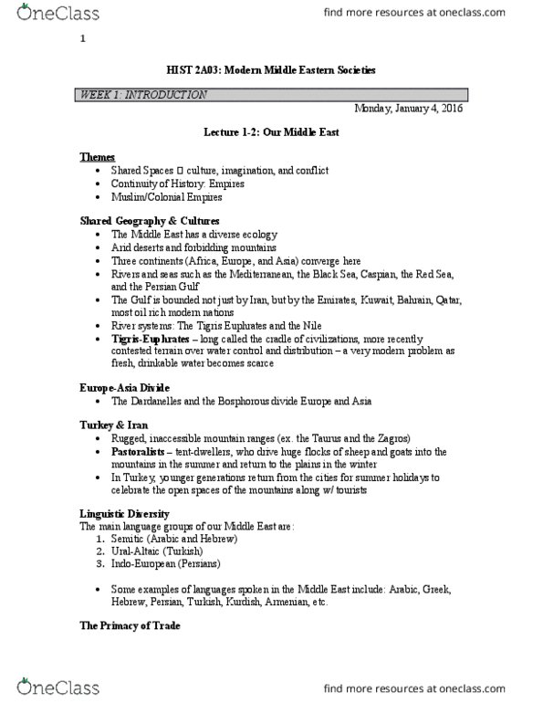 HISTORY 2A03 Lecture 1: HIST 2A03 Notes (Lectures 1-11) thumbnail