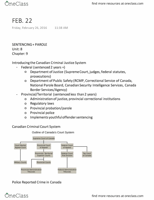 PSYC 2400 Lecture Notes - Lecture 7: Parole Board Of Canada, Parole Board, Conditional Sentence thumbnail