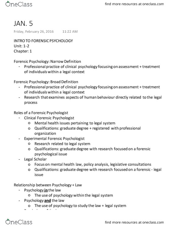 PSYC 2400 Lecture Notes - Lecture 1: James Mckeen Cattell, Hugo Münsterberg, Mental Health Law thumbnail