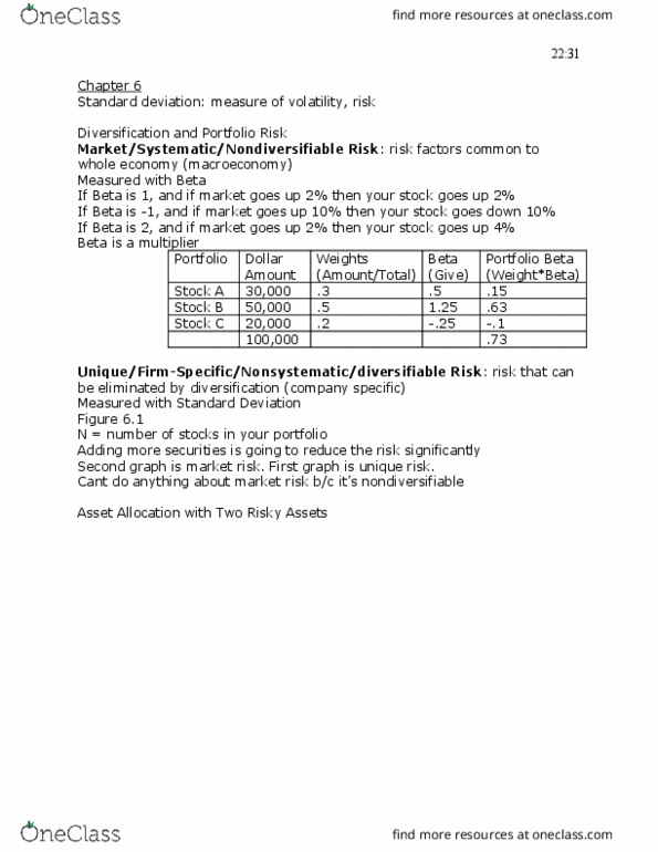 ECON 132A Lecture Notes - Lecture 6: Standard Deviation, Market Risk, Expected Return thumbnail