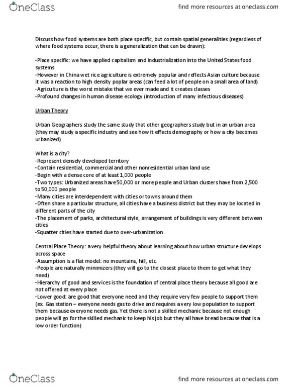 GEOG 121 Lecture Notes - Lecture 6: Central Place Theory, Flat File Database, Barely Breaking Even thumbnail