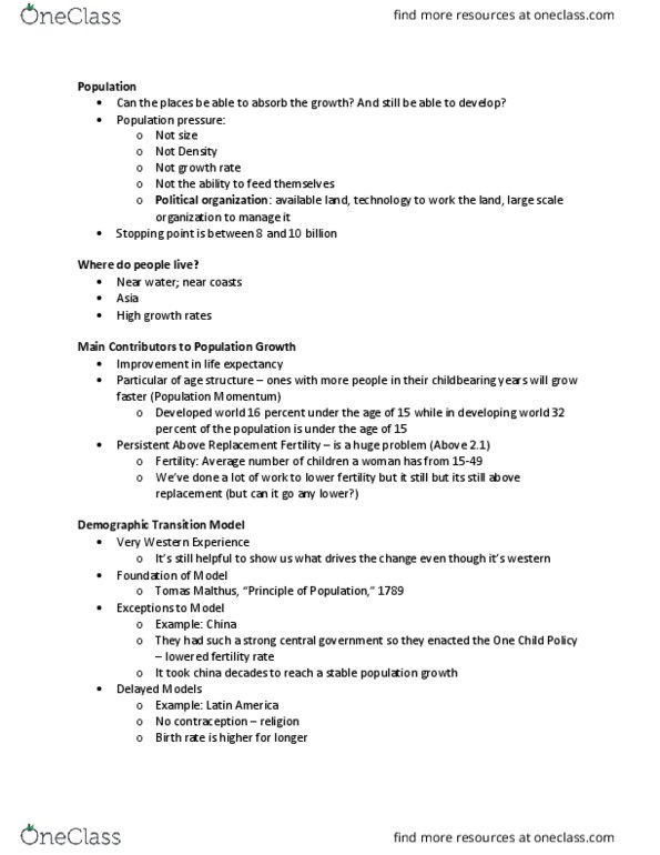 GEOG 130 Lecture Notes - Lecture 5: Demographic Transition, One-Child Policy, Government Failure thumbnail