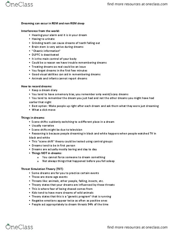 CGSC 1001 Lecture Notes - Lecture 12: Brainstem, Stone Age, Lucid Dream thumbnail