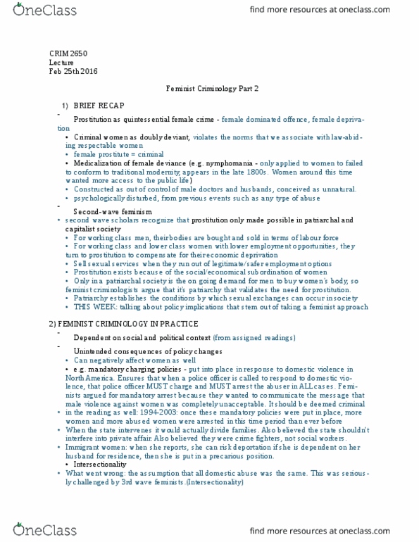 CRIM 2650 Lecture Notes - Lecture 15: Brothel, Prostitution In Canada, Indictable Offence thumbnail