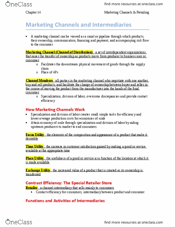 MKT 3401 Chapter Notes - Chapter 14: Niche Market, Coopetition, Direct Marketing thumbnail