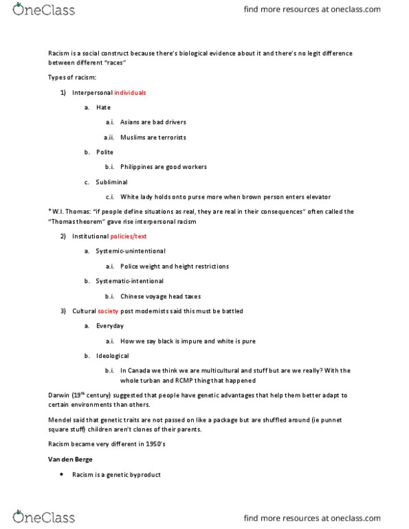 SOCI 201 Lecture Notes - Lecture 1: Murder Of Reena Virk, David Reimer, Punnett Square thumbnail