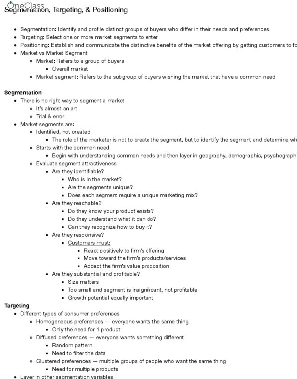 MKT 100 Lecture Notes - Lecture 6: Market Segmentation, Target Market, Long Term Ecological Research Network thumbnail