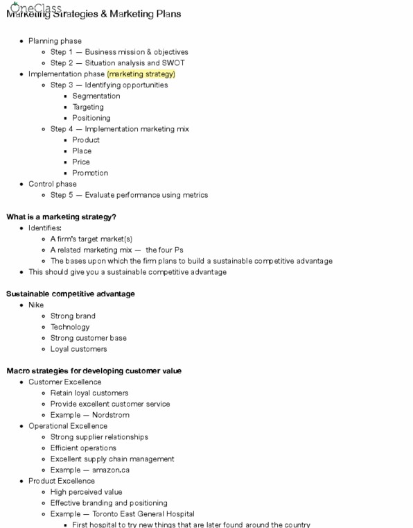 MKT 100 Lecture Notes - Lecture 2: Competitive Advantage, Nordstrom, Marketing Mix thumbnail