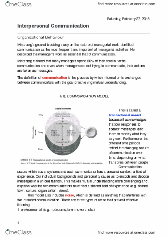 BUSI 2101 Lecture Notes - Lecture 6: Interpersonal Relationship, Pangs, Stress Management thumbnail