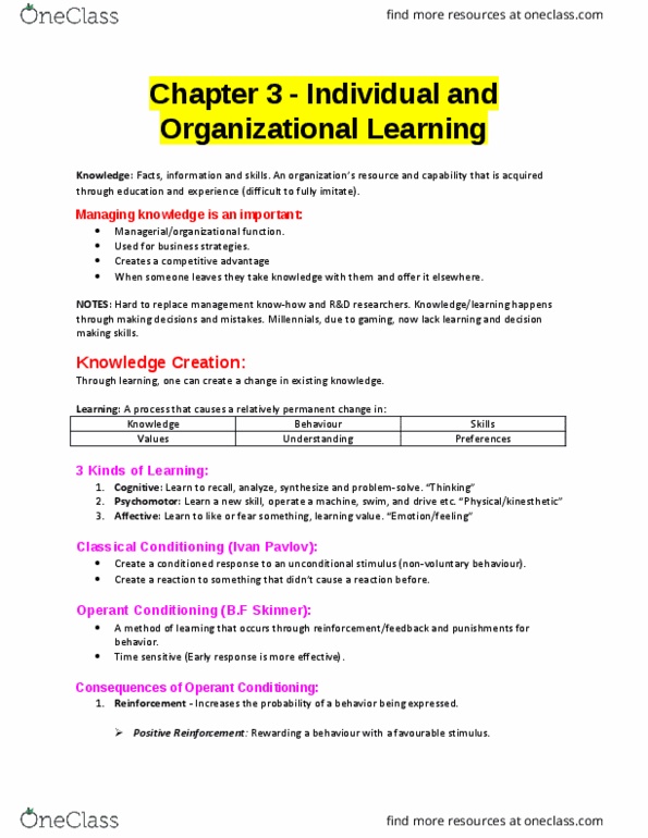 BUSI 2101 Lecture Notes - Lecture 2: B. F. Skinner, Organizational Learning, Perceived Control thumbnail
