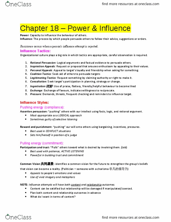 BUSI 2101 Lecture Notes - Lecture 9: Ingratiation, Organizational Culture thumbnail