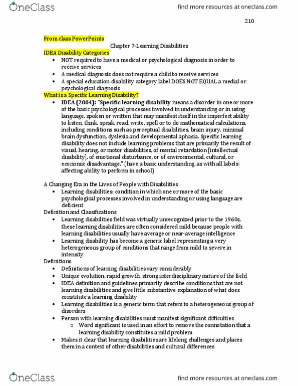 EDSP 210 Chapter Notes - Chapter 7: Limited English Proficiency, Learning Disability, Comorbidity thumbnail