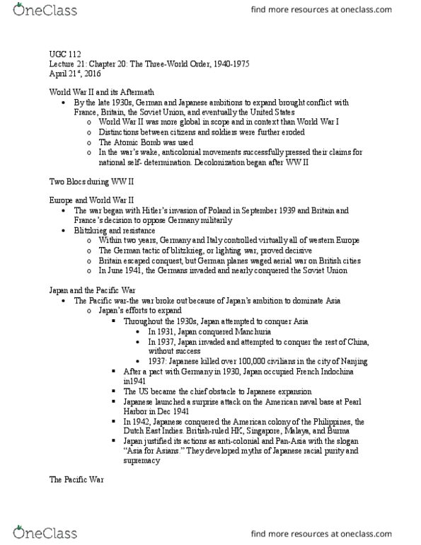 UGC 112 Lecture Notes - Lecture 21: Anti-Imperialism, Blitzkrieg, Non-Aligned Movement thumbnail