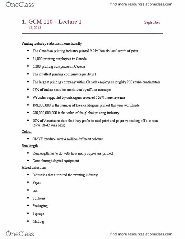 GCM 110 Lecture Notes - Lecture 1: Ikea, Cmyk Color Model thumbnail