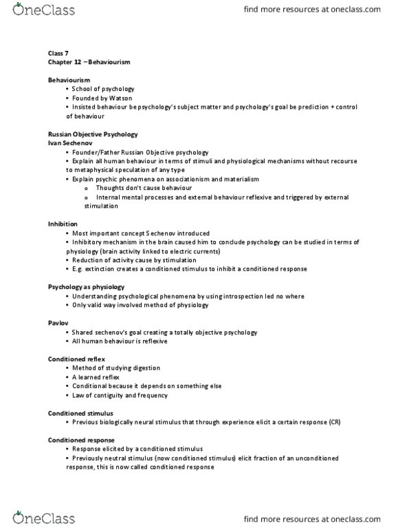 PSY 4130 Lecture Notes - Lecture 7: Ivan Sechenov, Vladimir Bekhterev, Classical Conditioning thumbnail