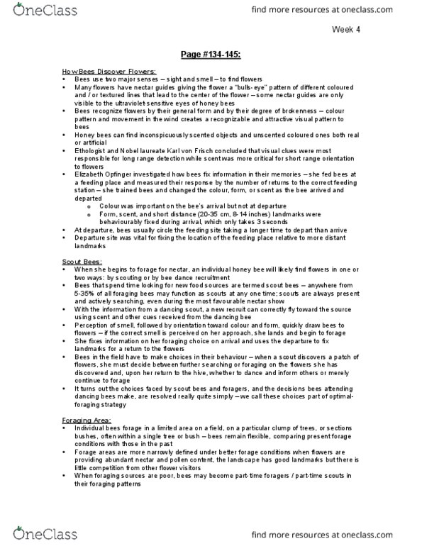 ENVS 2210 Chapter Notes - Chapter page 134-145; 115-117; 127-131: Nectar Robbing, Waggle Dance, Propolis thumbnail