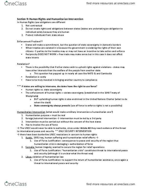 POLI 359 Lecture Notes - Lecture 16: United Nations Charter, Humanitarian Intervention, International Humanitarian Law thumbnail