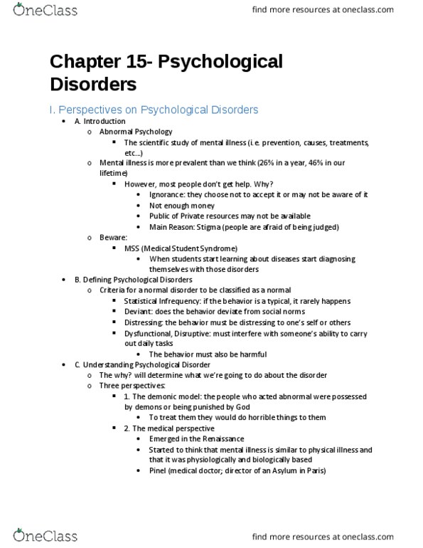 PSY 1102 Lecture Notes - Lecture 4: Posttraumatic Stress Disorder, Obsessive–Compulsive Disorder, Major Depressive Disorder thumbnail
