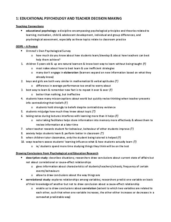 EDPE 300 Chapter Notes - Chapter 1: Educational Psychology, Dependent And Independent Variables thumbnail