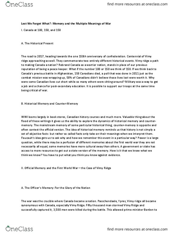 HIST 124 Lecture Notes - Lecture 5: Posttraumatic Stress Disorder, Militia Organizations In The United States, Visible Minority thumbnail