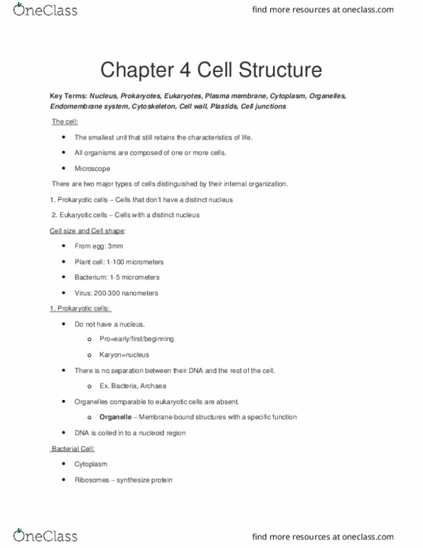 BSC 1005 Lecture Notes - Lecture 5: Cell Membrane, Endomembrane System, Nuclear Membrane thumbnail