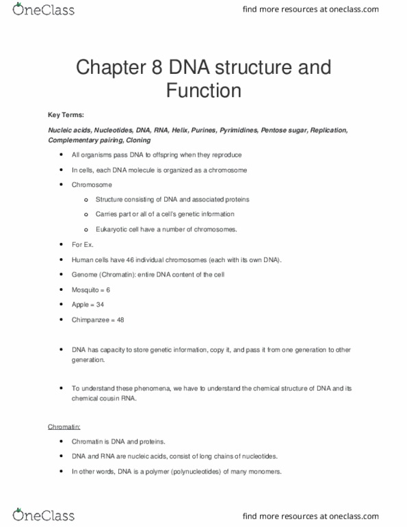 BSC 1005 Lecture Notes - Lecture 10: Dna Replication, Pyrimidine, Purine thumbnail