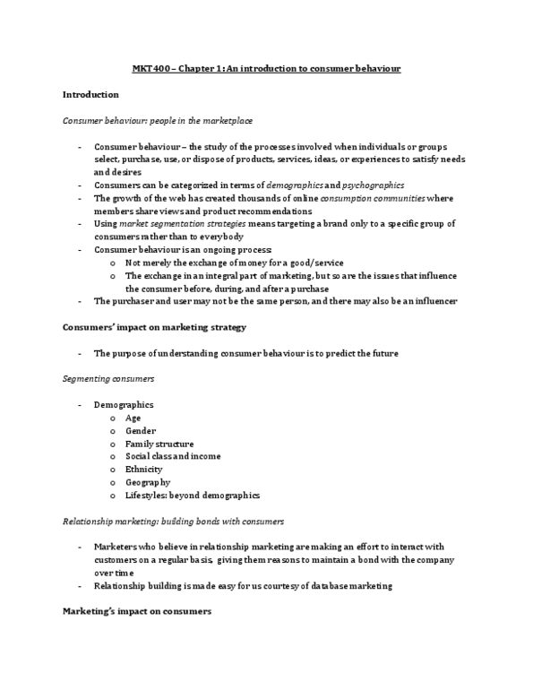 MKT 400 Lecture Notes - Web 2.0, Consumer Behaviour, Relationship Marketing thumbnail