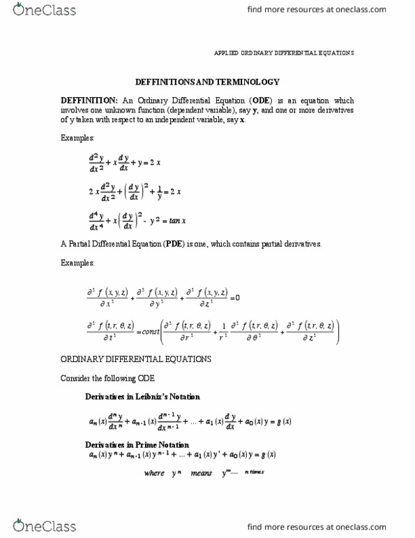 ENGR 213 Lecture Notes - Lecture 1: Partial Differential Equation, Dependent And Independent Variables, Boundary Value Problem thumbnail