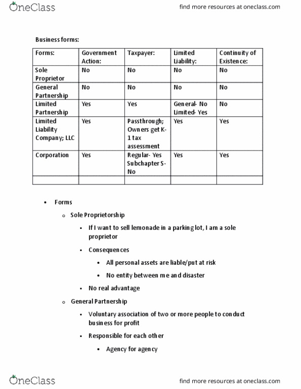 FIN 331 Lecture Notes - Lecture 9: Limited Liability Company, Fiduciary, Sole Proprietorship thumbnail