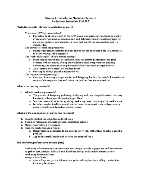 MKT 500 Chapter Notes - Chapter 1: Decision Support System, Marketing Intelligence, Marketing Effectiveness thumbnail