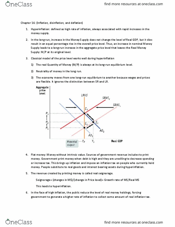 ECO100Y5 Chapter Notes - Chapter 16: Seigniorage, Hyperinflation, Debt Deflation thumbnail