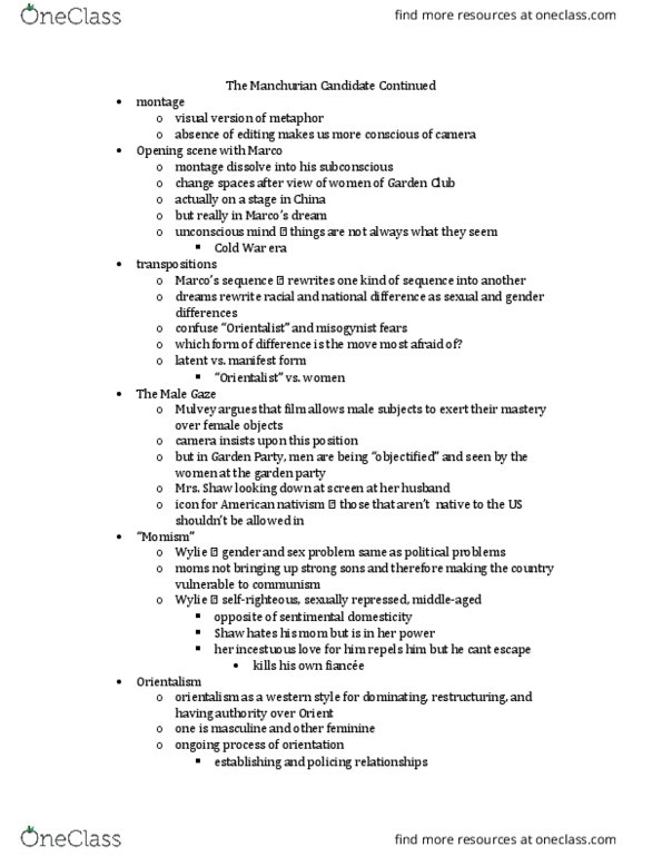 HUMAN 1A Lecture Notes - Lecture 13: Misogyny, Unconscious Mind, Yellow Peril thumbnail