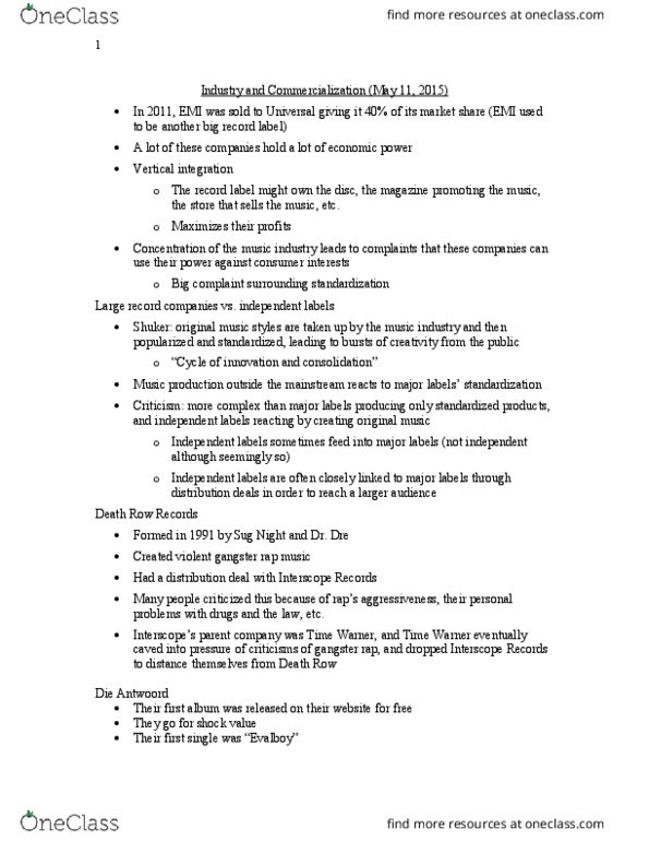 MUS 3308 Lecture Notes - Lecture 3: Performing Rights, Gangsta Rap, Teen Pop thumbnail